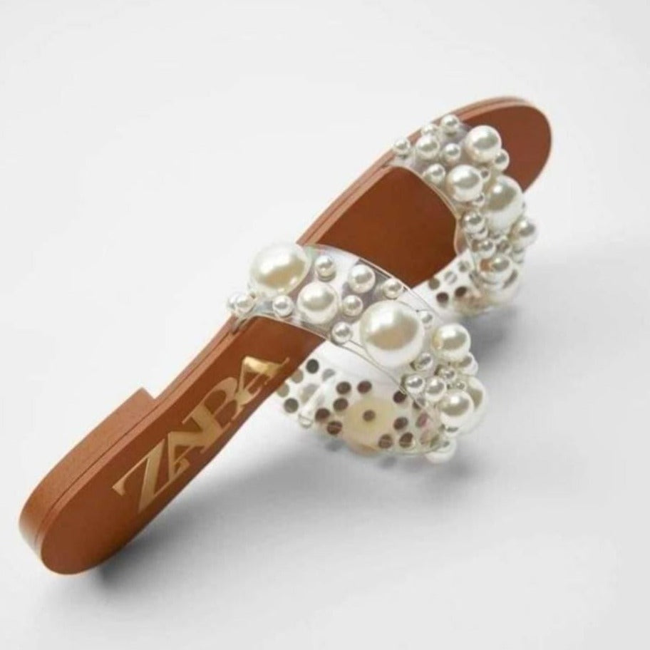 Zara Vinyl Pearl Bead Slippers