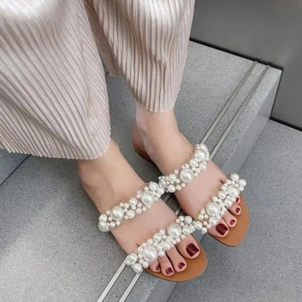 Zara Vinyl Pearl Bead Slippers