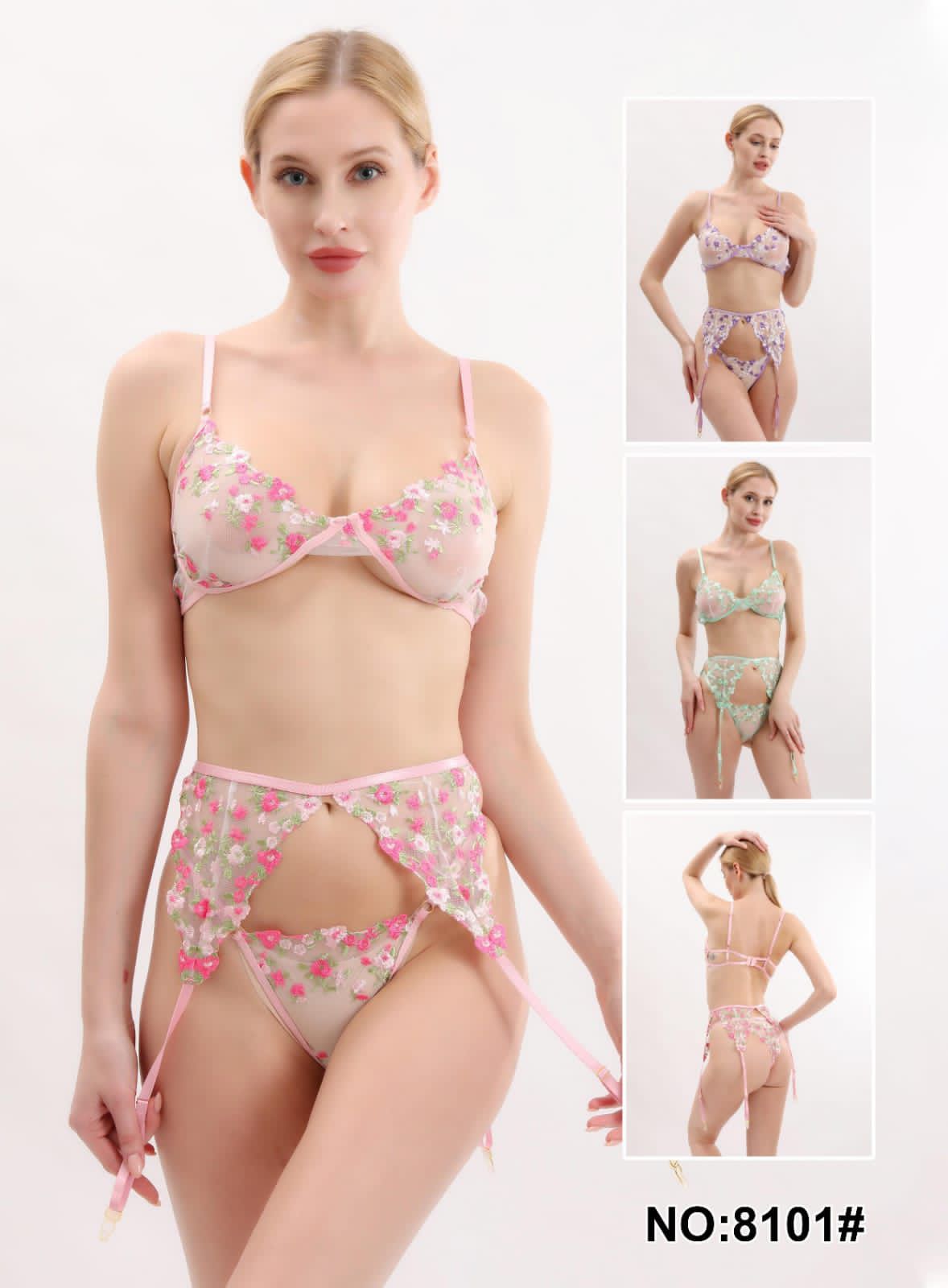 Summer Floral Net Ladies 3 Pcs Bikini Set (A-8101)